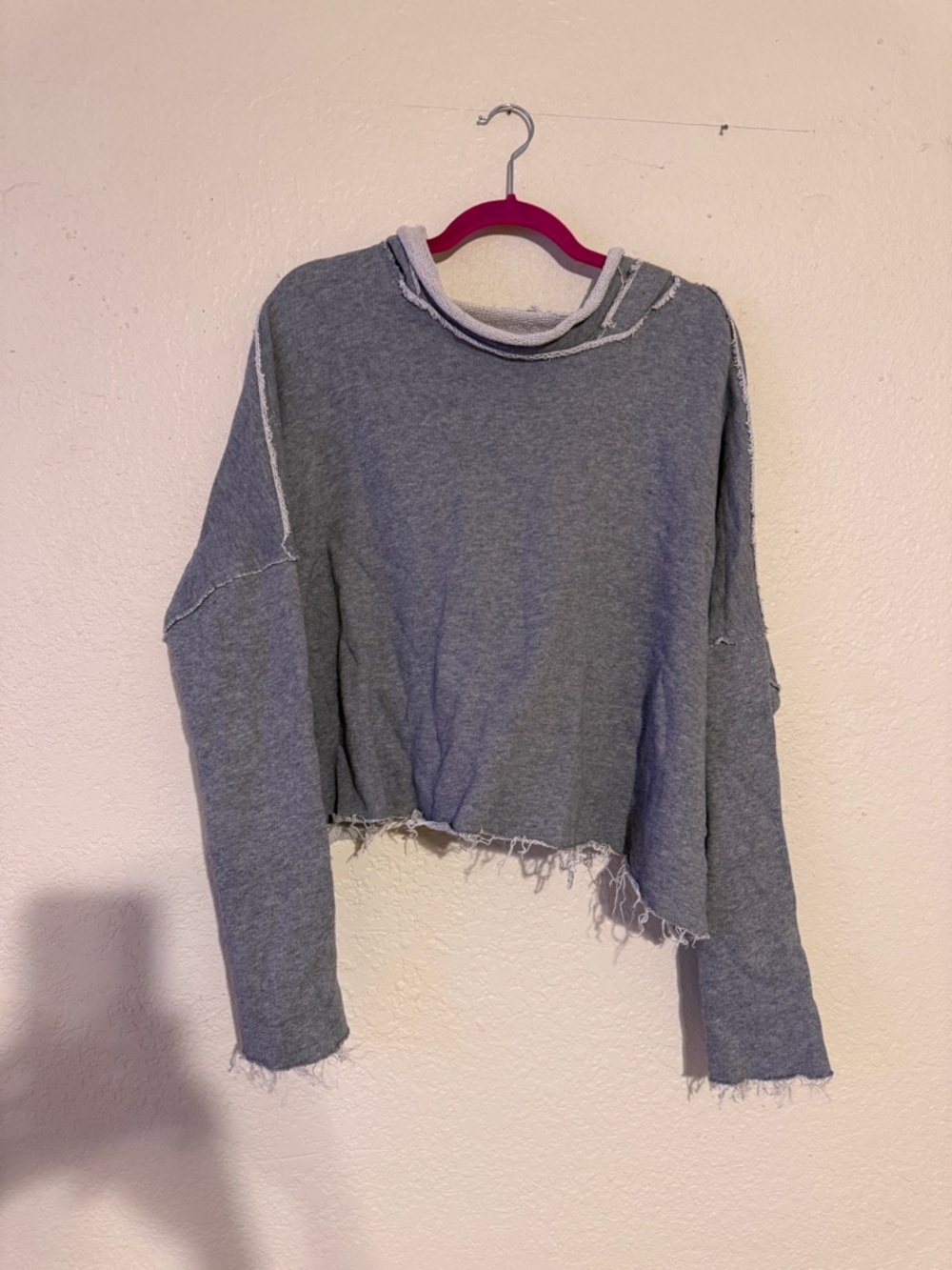 Easel Brand Raw Hem Cropped Grey Sweatshirt